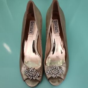 Badgley Mischka Gold Nakita Peep-Toe Pumps
